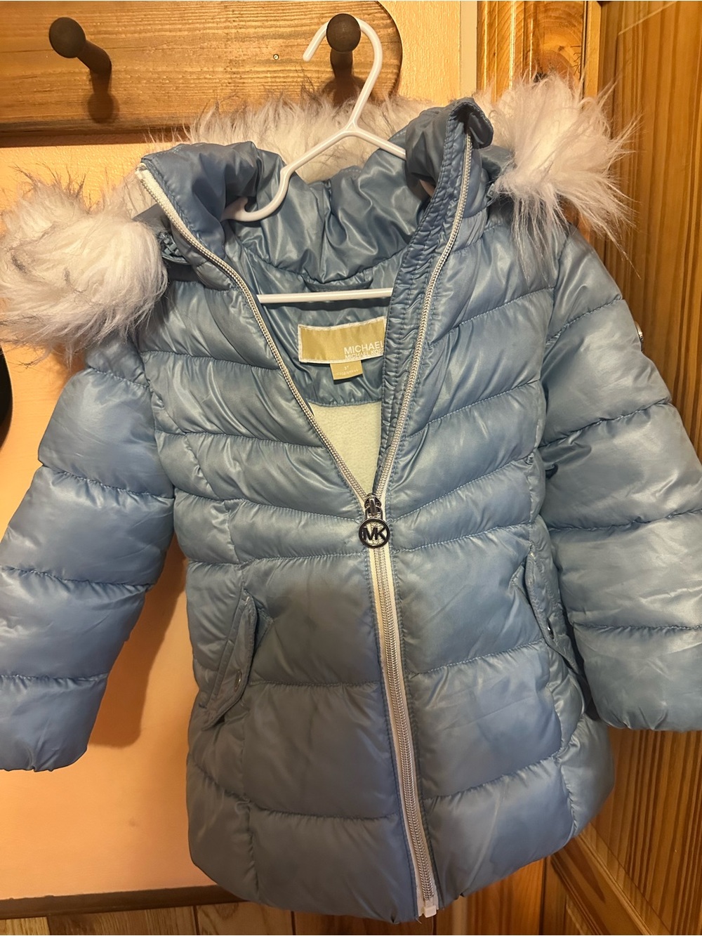 Michaels Light Blue Girls' Puffer Coat with Faux Fur Trim
